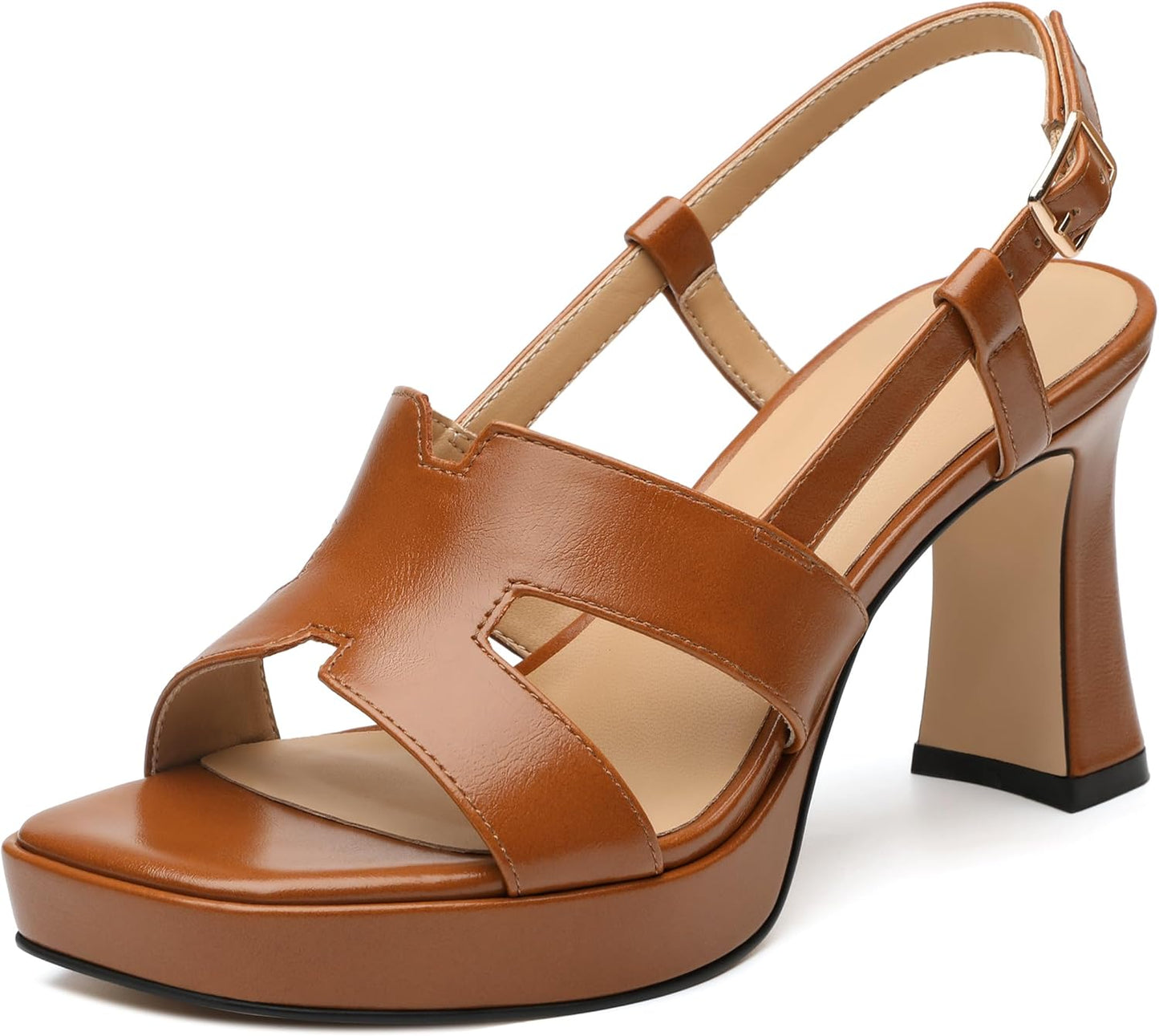 ROSERWISH Heels for Women Chunky Block Platform High Heels Square Open Toe Strappy Heel Sandals Wedding Party Prom Fashion Slingback Dress Pump Sandals Shoes