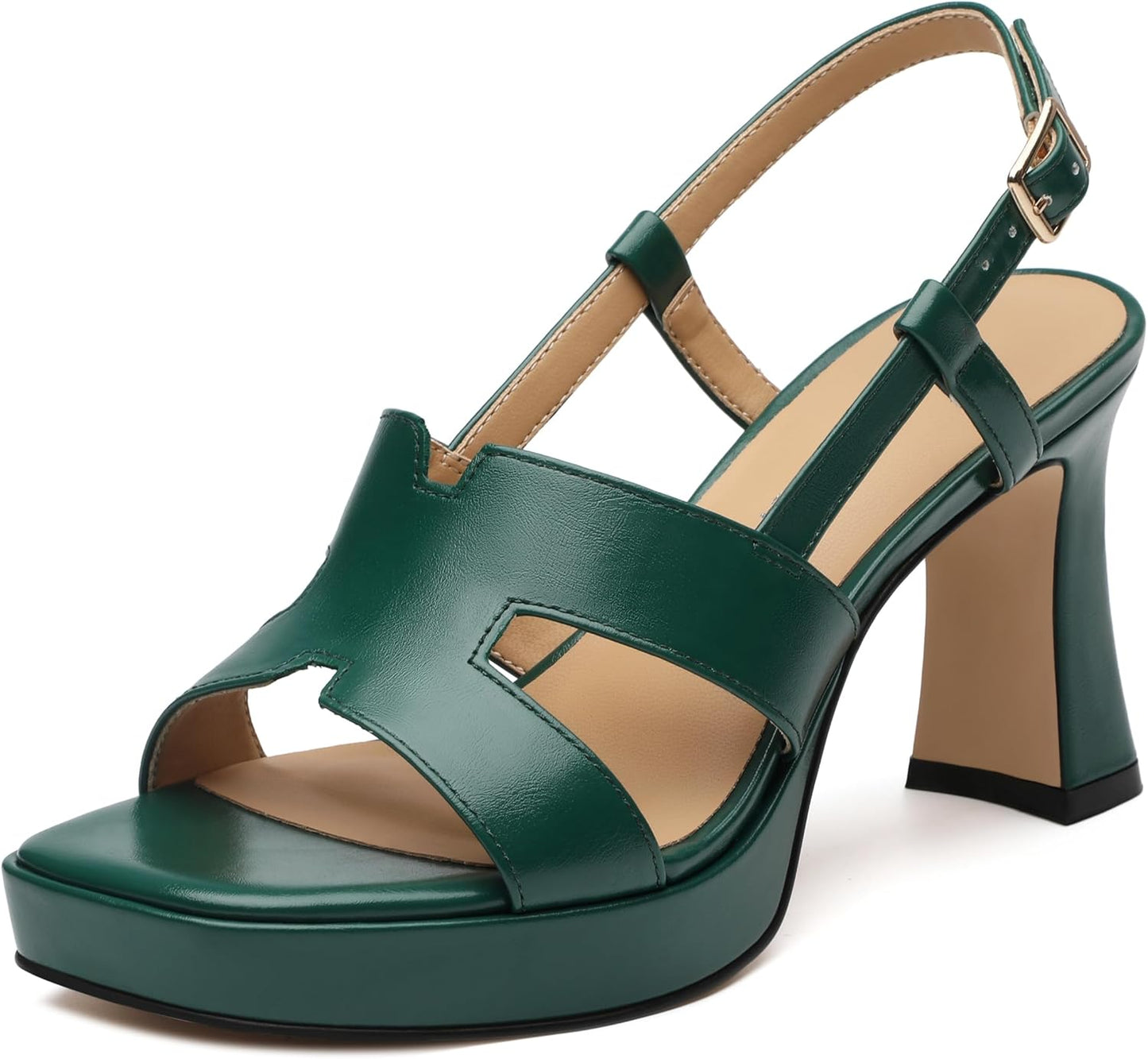 ROSERWISH Heels for Women Chunky Block Platform High Heels Square Open Toe Strappy Heel Sandals Wedding Party Prom Fashion Slingback Dress Pump Sandals Shoes