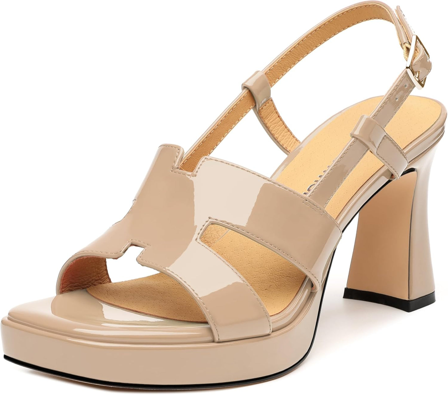 ROSERWISH Heels for Women Chunky Block Platform High Heels Square Open Toe Strappy Heel Sandals Wedding Party Prom Fashion Slingback Dress Pump Sandals Shoes