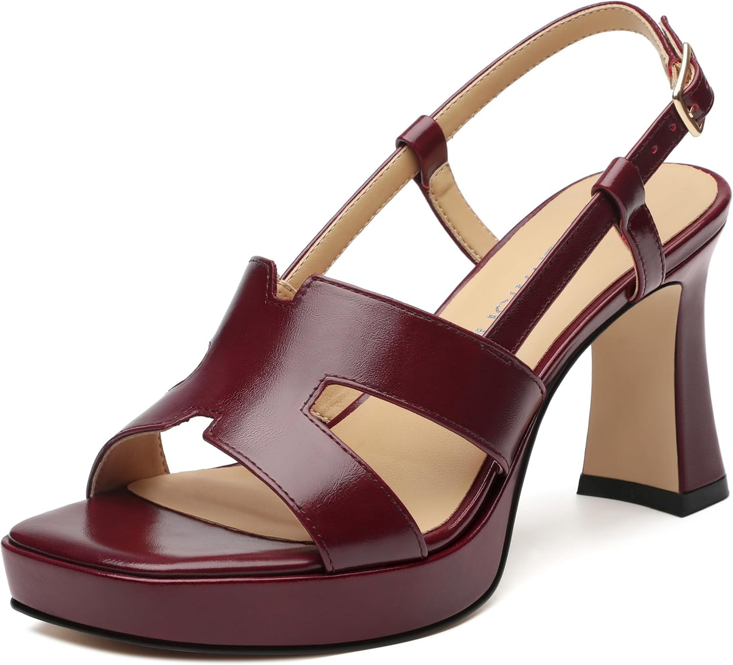 ROSERWISH Heels for Women Chunky Block Platform High Heels Square Open Toe Strappy Heel Sandals Wedding Party Prom Fashion Slingback Dress Pump Sandals Shoes