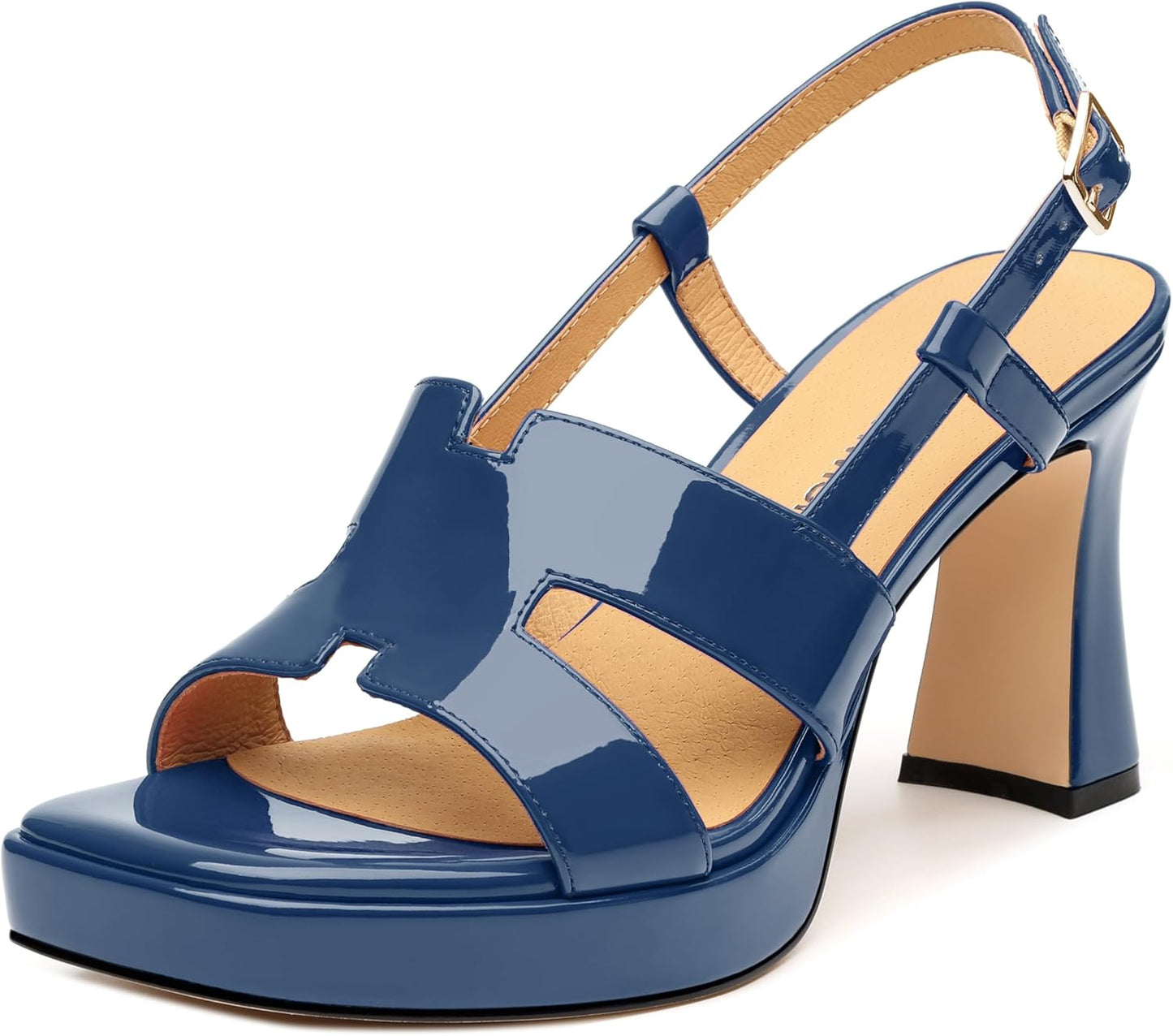 ROSERWISH Heels for Women Chunky Block Platform High Heels Square Open Toe Strappy Heel Sandals Wedding Party Prom Fashion Slingback Dress Pump Sandals Shoes