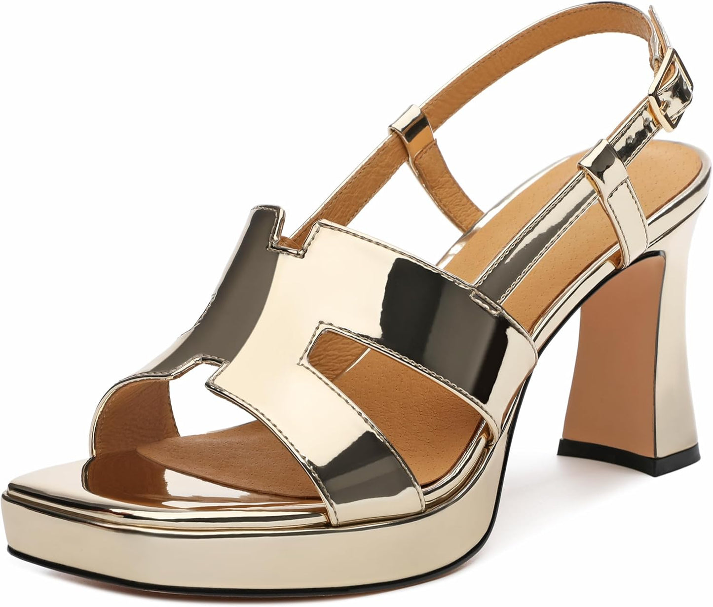 ROSERWISH Heels for Women Chunky Block Platform High Heels Square Open Toe Strappy Heel Sandals Wedding Party Prom Fashion Slingback Dress Pump Sandals Shoes