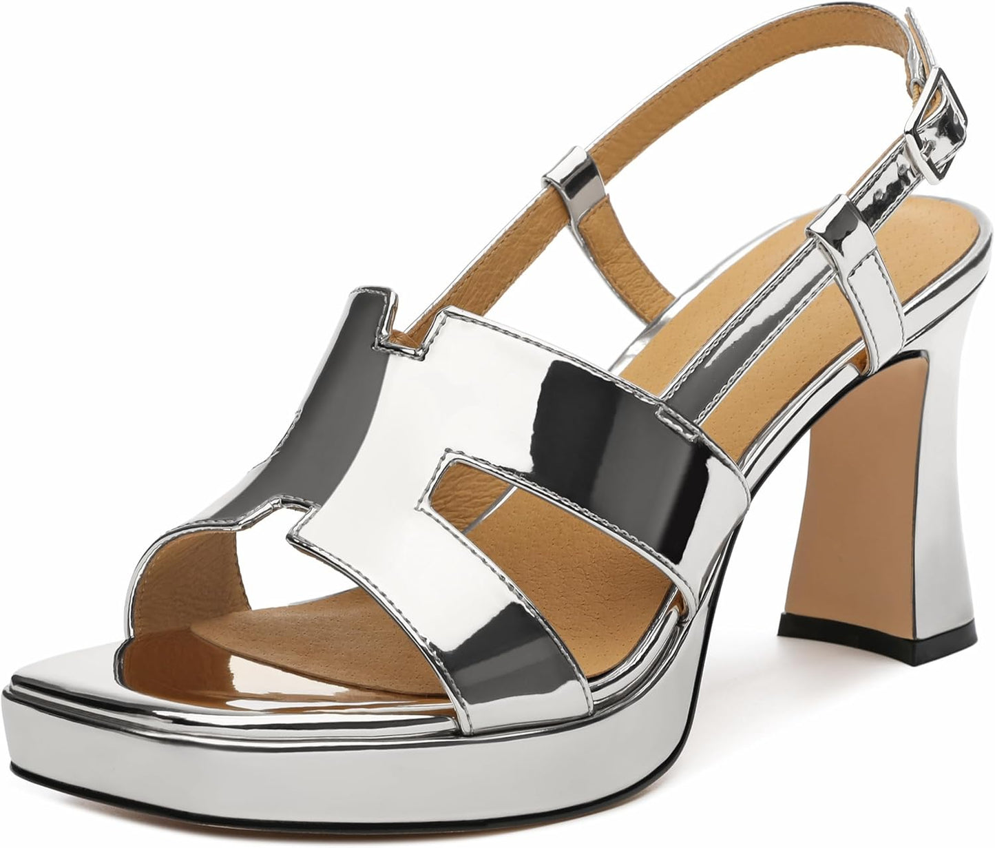 ROSERWISH Heels for Women Chunky Block Platform High Heels Square Open Toe Strappy Heel Sandals Wedding Party Prom Fashion Slingback Dress Pump Sandals Shoes