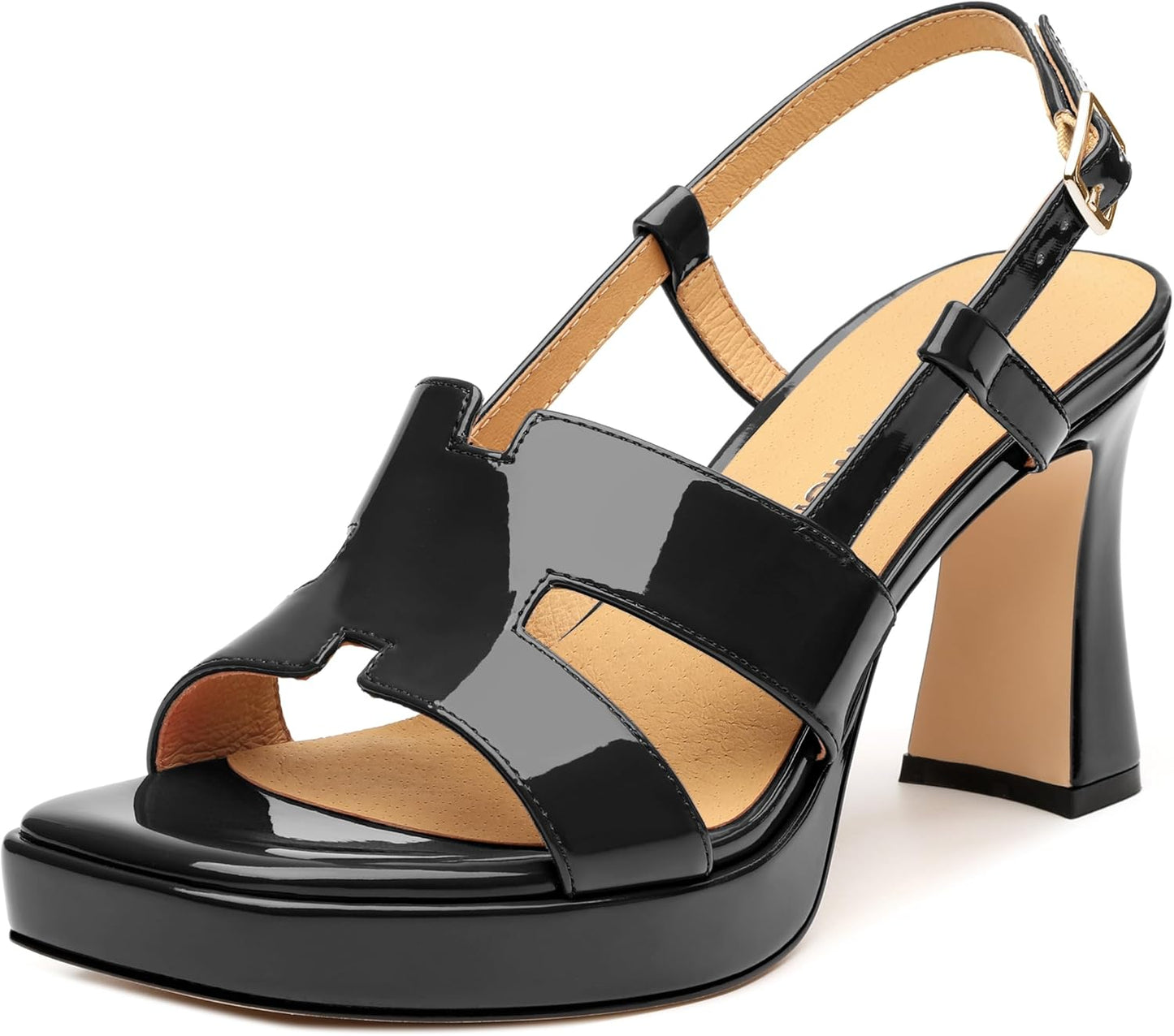 ROSERWISH Heels for Women Chunky Block Platform High Heels Square Open Toe Strappy Heel Sandals Wedding Party Prom Fashion Slingback Dress Pump Sandals Shoes